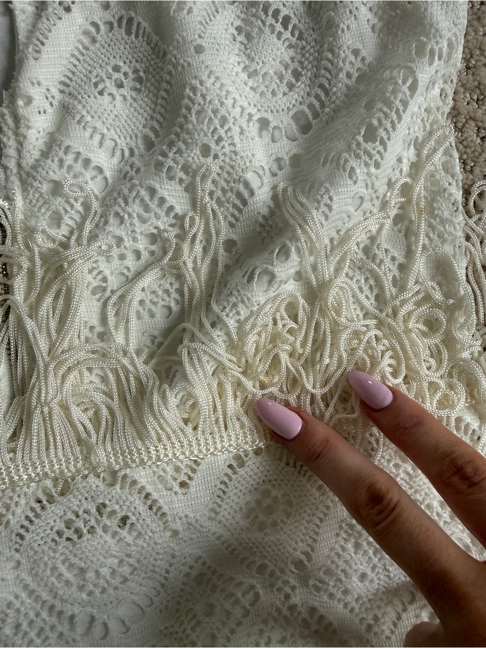 White Lace Fringe Shift Dress Small - Picture 9 of 9